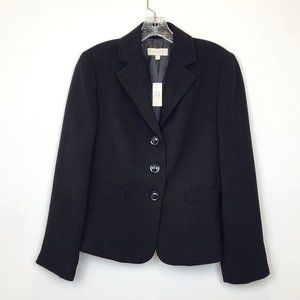 Talbots Outlet Black 3 Button V Neck Blazer, Rear Peplum Pleats, Size 4, NWT